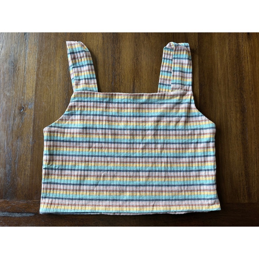 American Eagle Striped Ribbed Crop Top XL Womens Multi Color Knit Tank